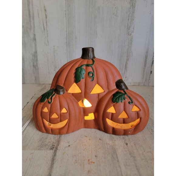 Vintage pumpkin stack family Halloween Ceramic decor - Picture 1 of 9